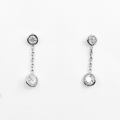 Boucles d'oreilles diamants Alexia. Pampille avec diamants serti clos - or 18 carats