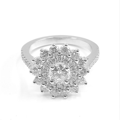 Bague or et diamant Soleil. Double entourage de diamants - or 18 carats.