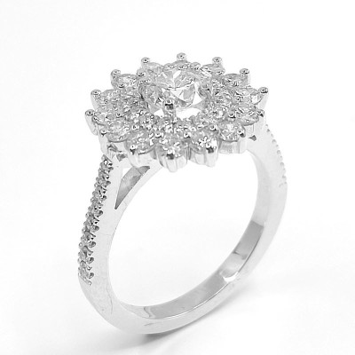 Bague or et diamant Soleil. Double entourage de diamants - or 18 carats.