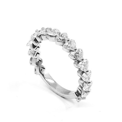 Alliance diamants Coeur. 16 diamants cœur en 3/4 de tour - Or 18 carats