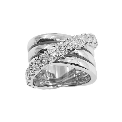 Bague or et diamants Ellipse. Large et moderne à multiples anneaux dont un pavé de diamants - or 18 carats