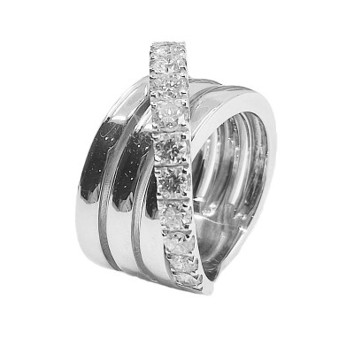 Bague or et diamants Ellipse. Large et moderne à multiples anneaux dont un pavé de diamants - or 18 carats