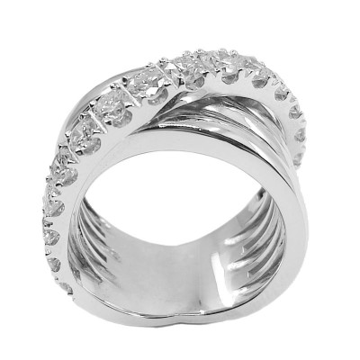 Bague or et diamants Ellipse. Large et moderne à multiples anneaux dont un pavé de diamants - or 18 carats