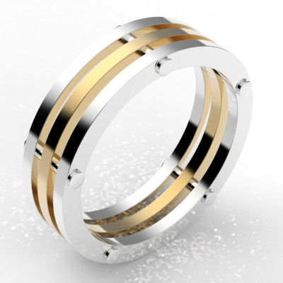 Alliance homme originale rivetée  6,5 mm - or 18 carats (couleur au choix)