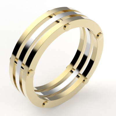 Alliance homme originale rivetée  6,5 mm - or 18 carats (couleur au choix)