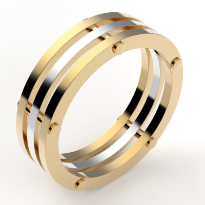 Alliance homme originale rivetée  6,5 mm - or 18 carats (couleur au choix)