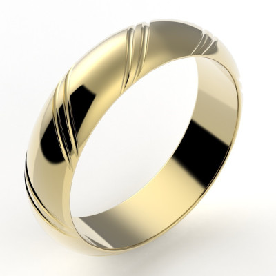 Alliance or Homme Thibault, demi jonc 2 liserés en diagonale - 5,5 mm - or 18 carats