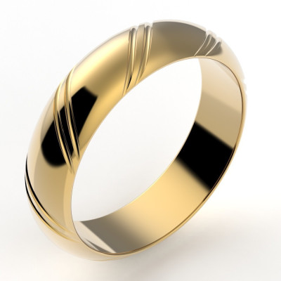 Alliance or Homme Thibault, demi jonc 2 liserés en diagonale - 5,5 mm - or 18 carats