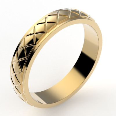 Alliance or Homme Lucas. Croisillons en relief - or 18 carats- 4,5 mm