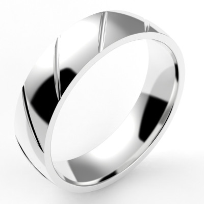 Alliance or Homme Adam. Ruban avec un liseré en diagonale - or 18 carats - 5,5 mm