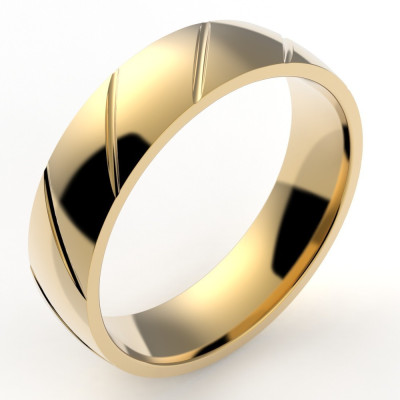 Alliance or Homme Adam. Ruban avec un liseré en diagonale - or 18 carats - 5,5 mm