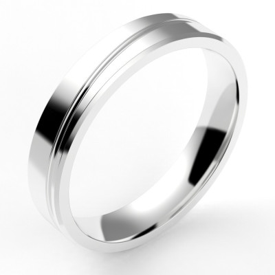Alliance homme Stéphane. Chanfreinée et liseré diagonale en or 18 carats, 4 mm