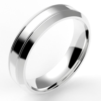 Alliance or Homme Alexis. Chanfreins larges avec deux liserés. Largeur 5,5 mm - or 18 carats