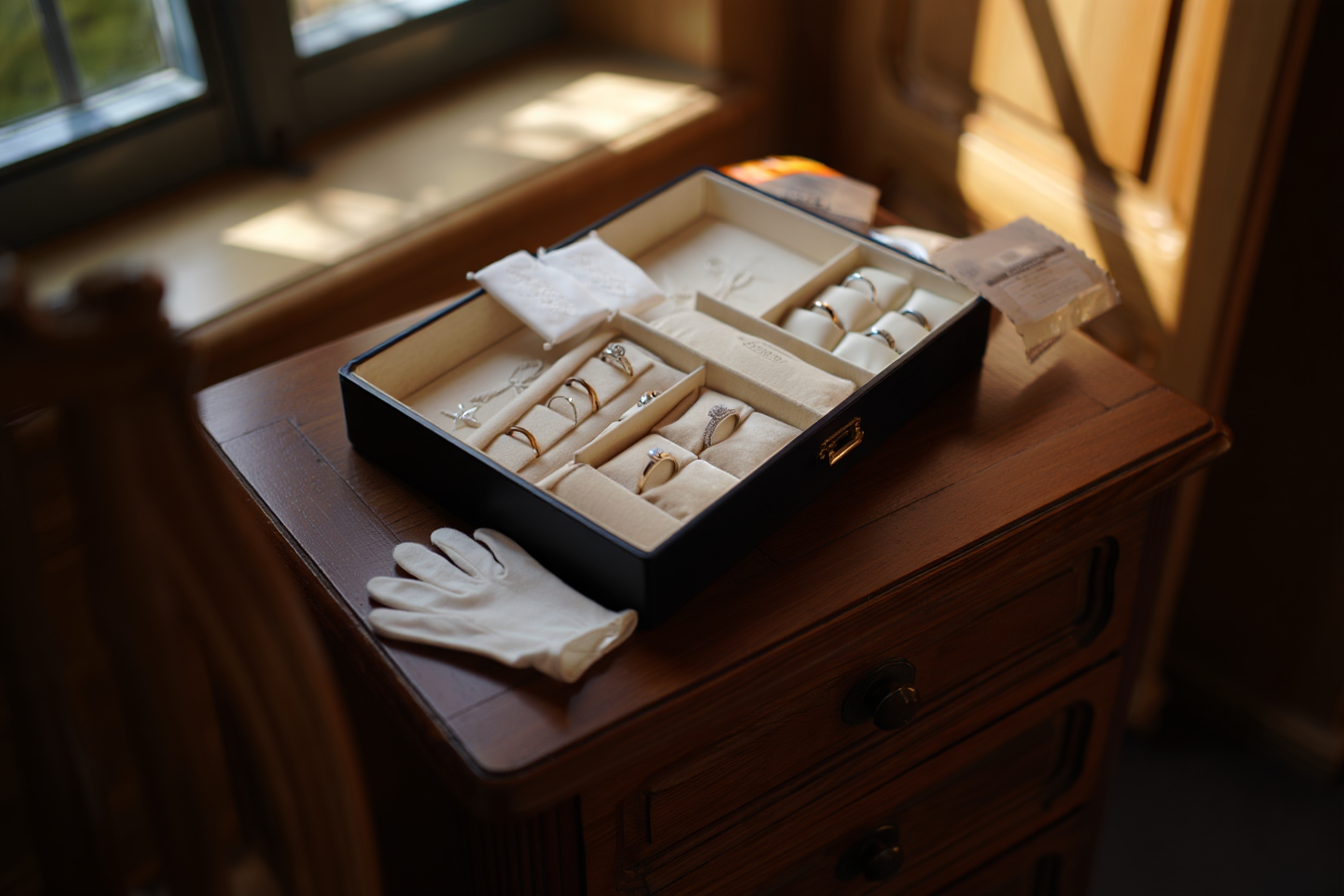 Rangement de bijoux en diamant dans un écrin à compartiments