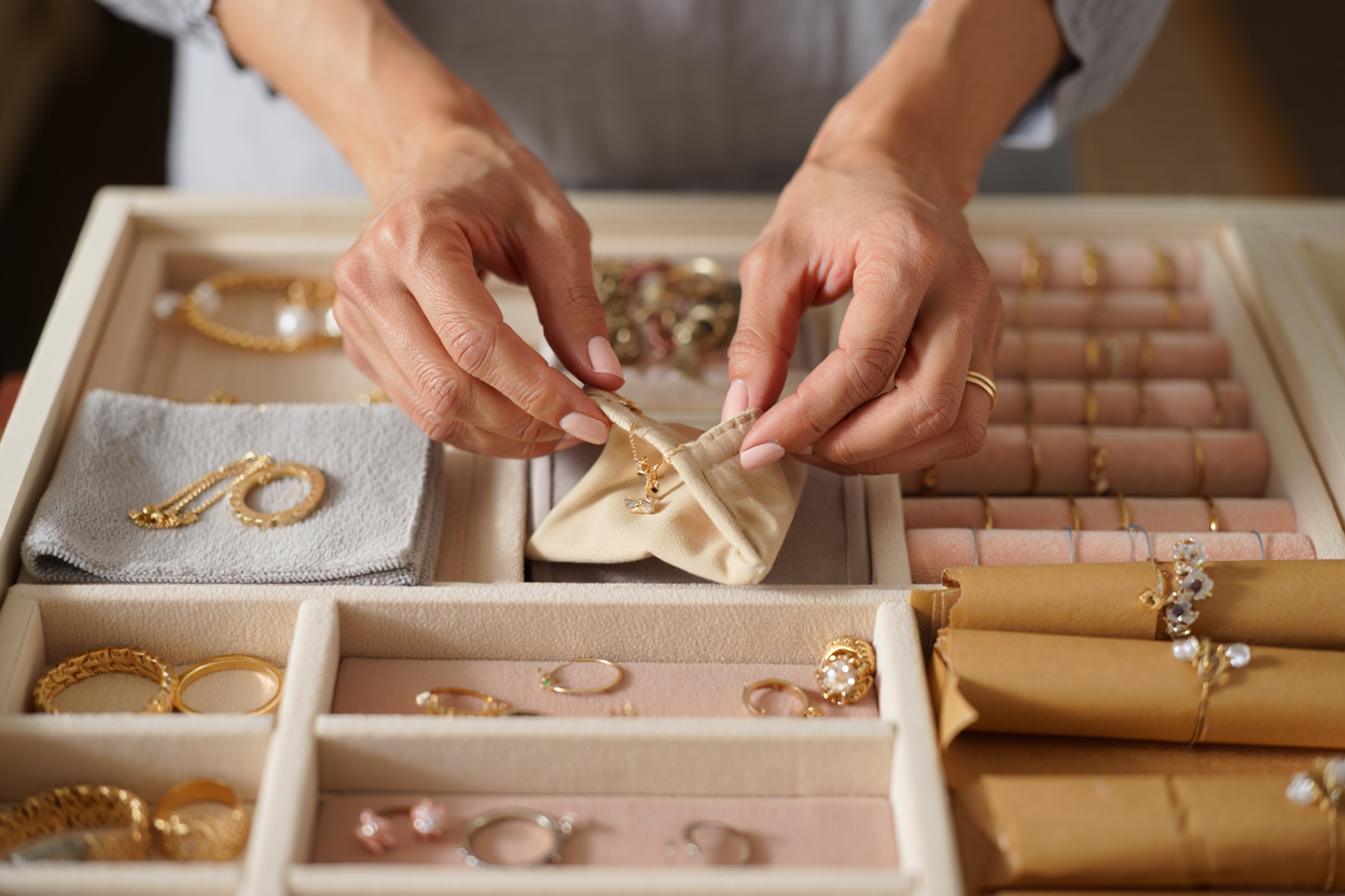Rangement quotidien de bijoux dans un tiroir organisé